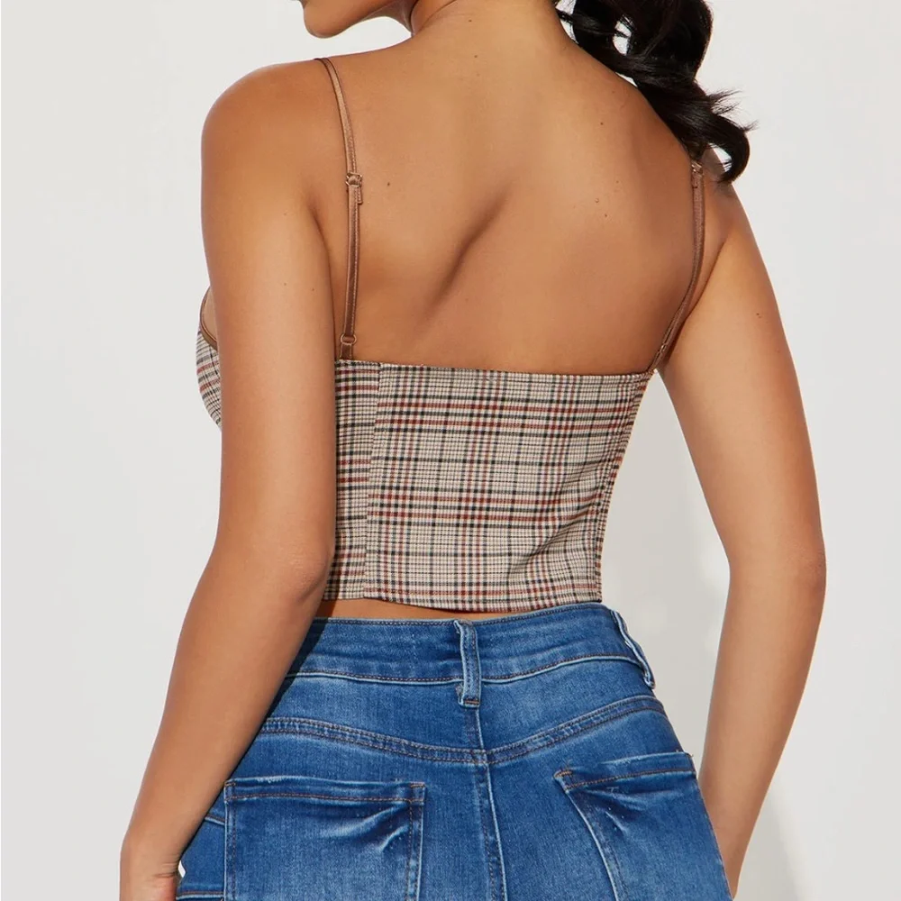 Brown Plaid Women's Top - Picture 2 of 2